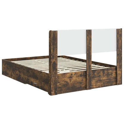 vidaXL Bed Frame with Storage and Headboard Smoked Oak 140 x 200 cm
