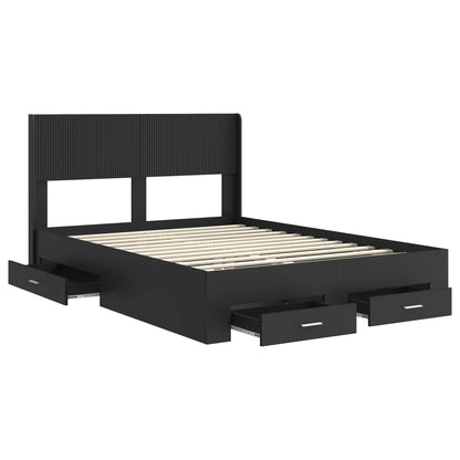 vidaXL Bed Frame with Storage and Headboard Black 135 x 190 cm