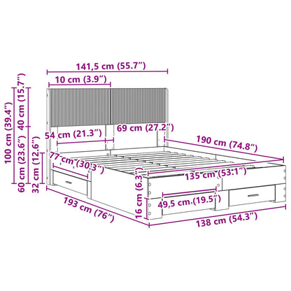 vidaXL Bed Frame with Storage and Headboard Black 135 x 190 cm