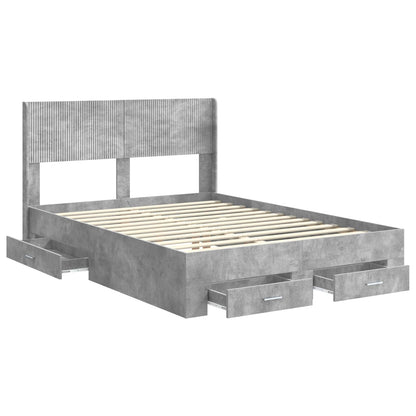 vidaXL Bed Frame with Storage and Headboard Concrete Grey 135 x 190 cm