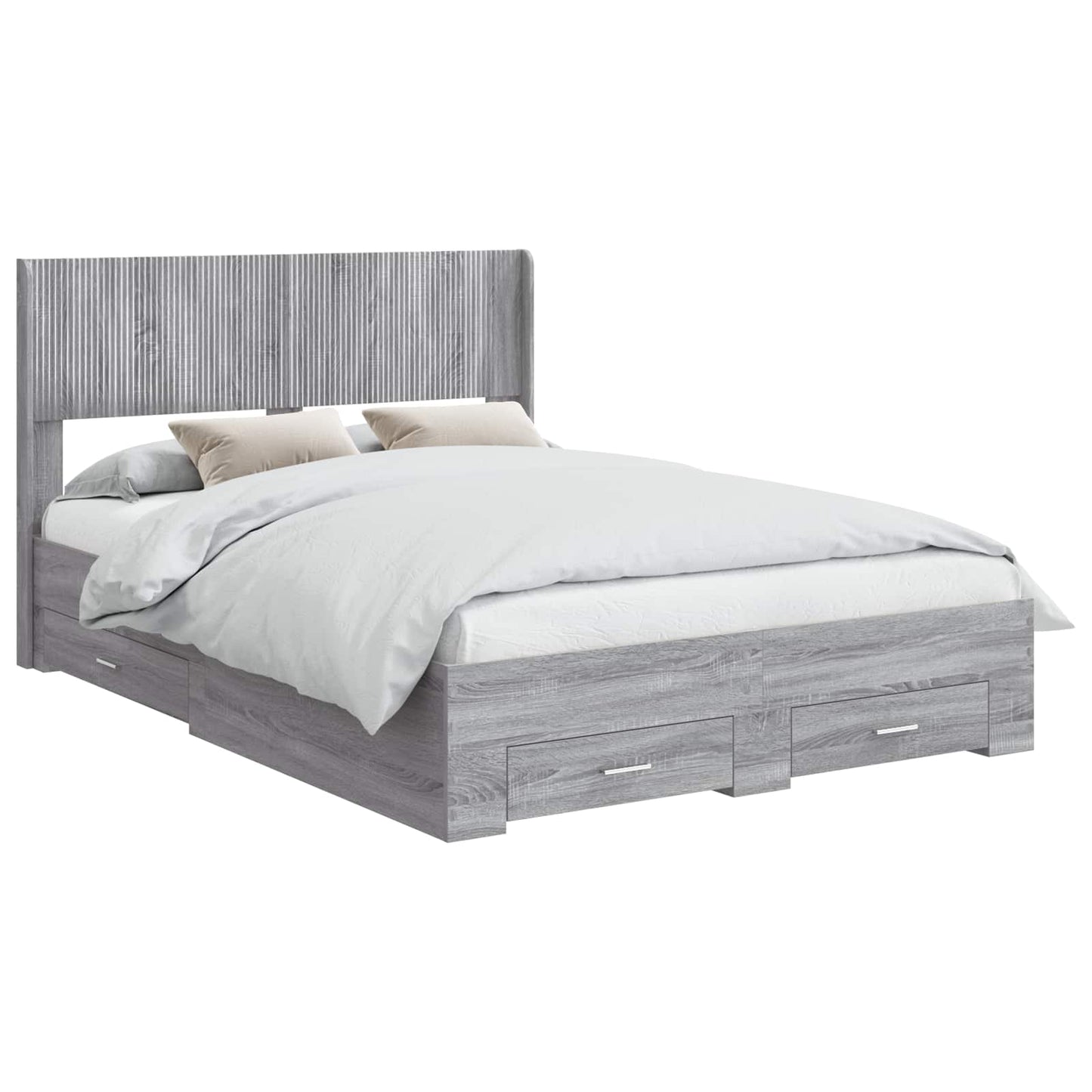 vidaXL Bed Frame with Storage and Headboard Grey Sonoma 135 x 190 cm