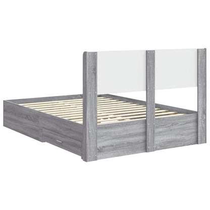 vidaXL Bed Frame with Storage and Headboard Grey Sonoma 135 x 190 cm