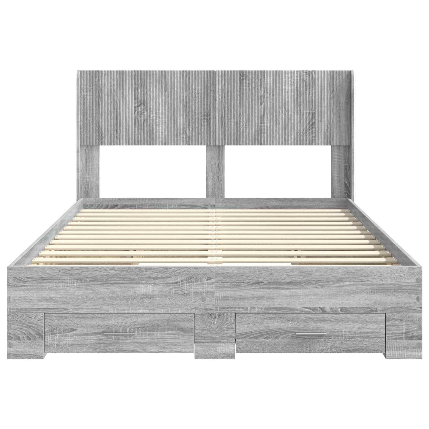 vidaXL Bed Frame with Storage and Headboard Grey Sonoma 135 x 190 cm