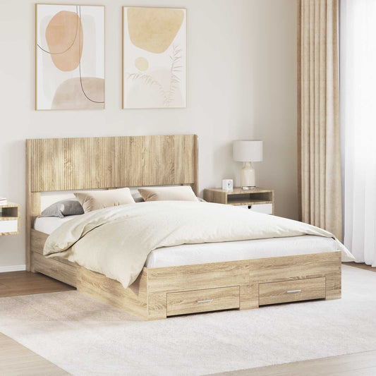 vidaXL Bed Frame with Storage and Headboard Sonoma Oak Engineered Wood