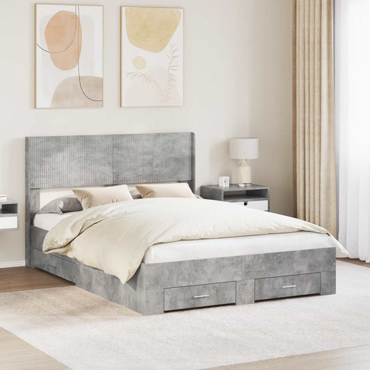 vidaXL Bed Frame with Storage and Headboard Concrete Grey 120 x 190 cm