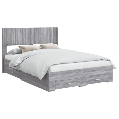 vidaXL Bed Frame with Storage and Headboard Grey Sonoma