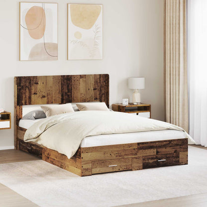 vidaXL Bed Frame with Storage and Headboard Old Wood 120 x 190 cm