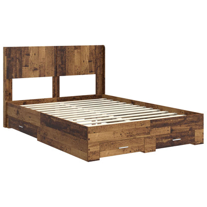 vidaXL Bed Frame with Storage and Headboard Old Wood 120 x 190 cm