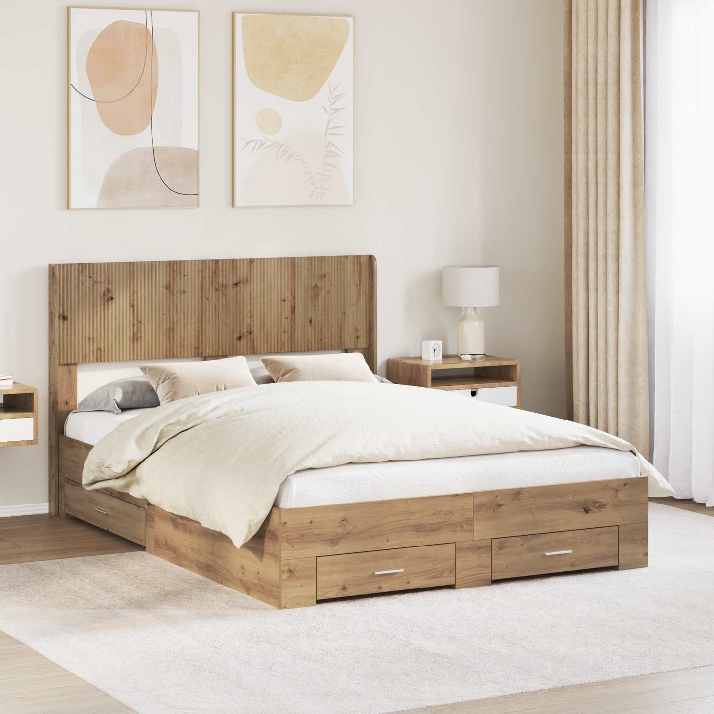 vidaXL Bed Frame with Storage and Headboard Artisan Oak 120 x 190 cm