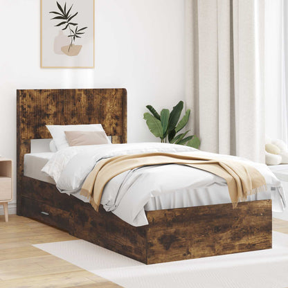 vidaXL Bed Frame with Storage and Headboard Smoked Oak 100 x 200 cm