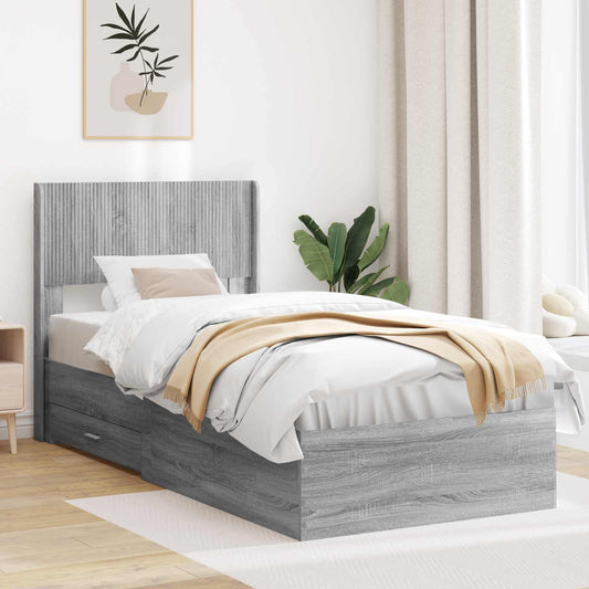 vidaXL Bed Frame with Storage and Headboard Grey Sonoma 100 x 200 cm