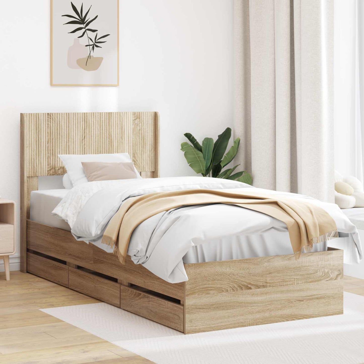 vidaXL Bed Frame with Storage and Headboard Sonoma Oak 90 x 200 cm