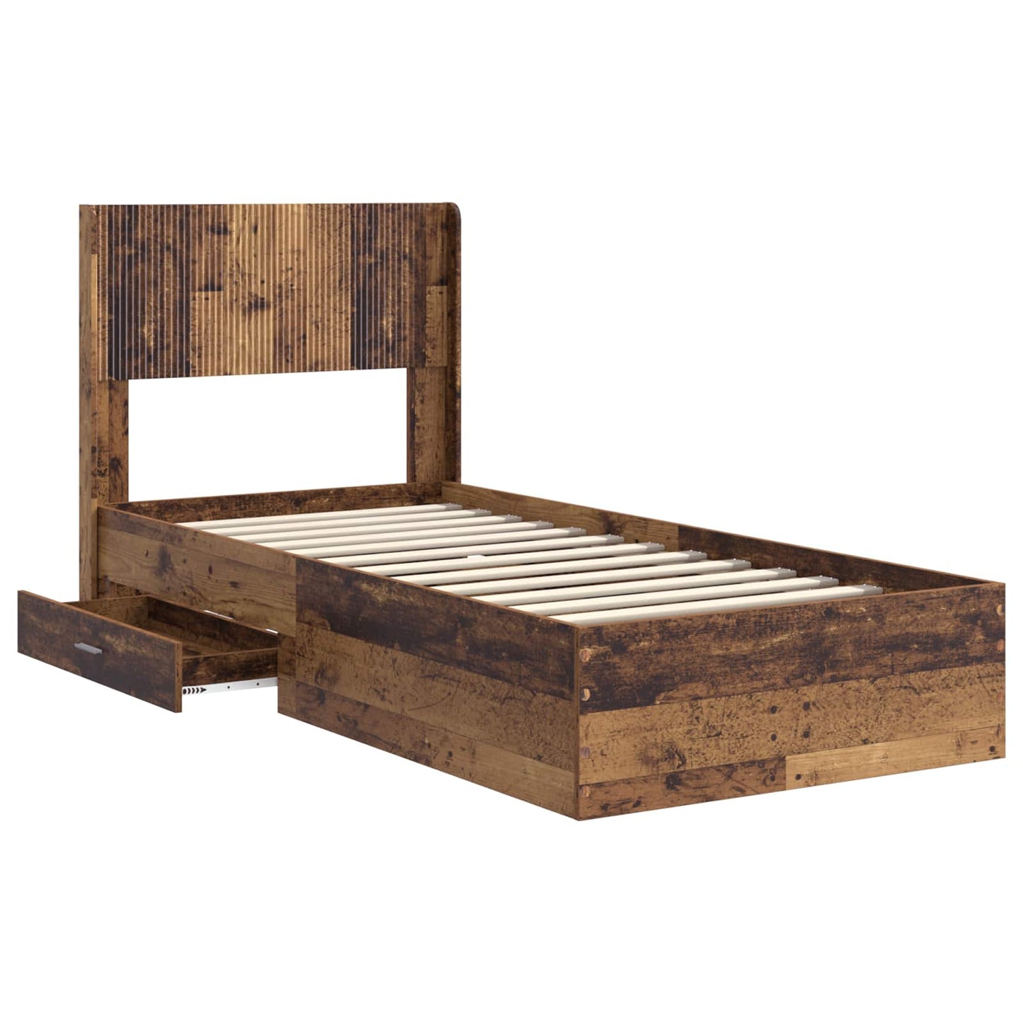 vidaXL Bed Frame with Storage and Headboard Old Wood 90 x 200 cm