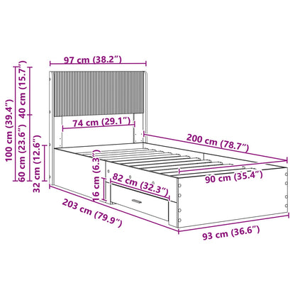 vidaXL Bed Frame with Storage and Headboard Old Wood 90 x 200 cm