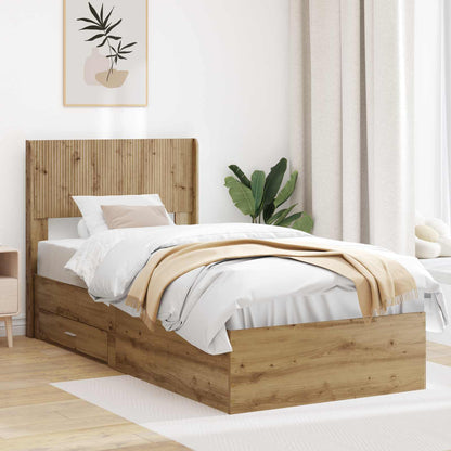 vidaXL Bed Frame with Storage and Headboard Artisan Oak 90 x 200 cm