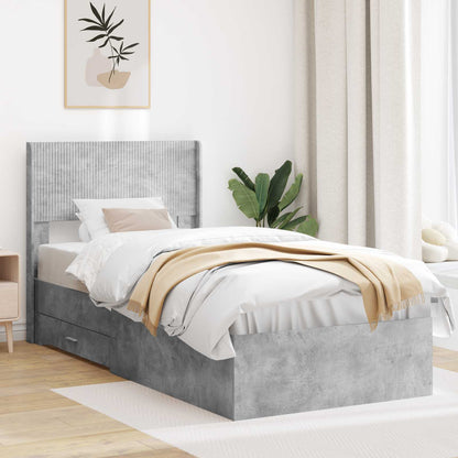 vidaXL Bed Frame with Storage and Headboard Concrete Grey 90 x 190 cm