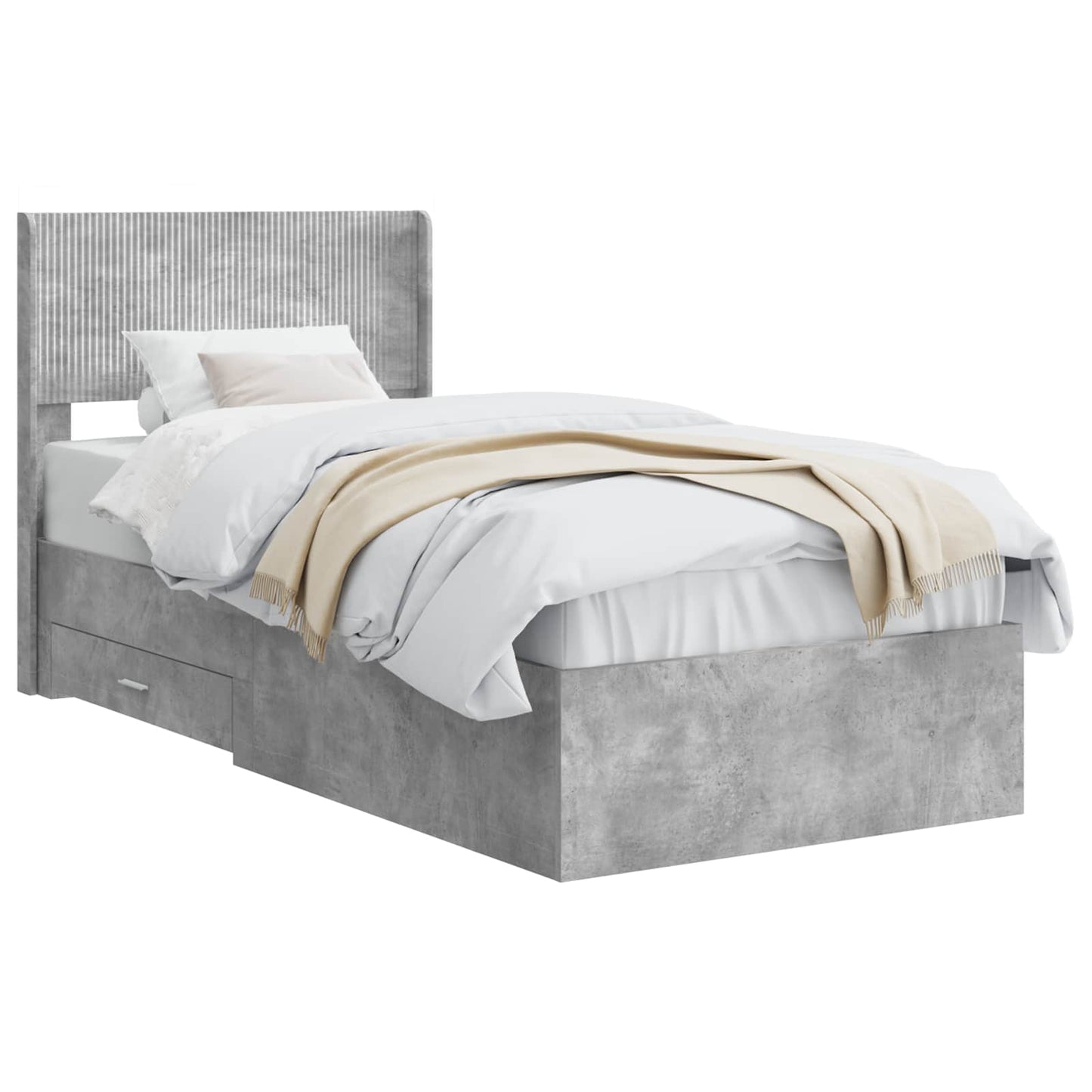 vidaXL Bed Frame with Storage and Headboard Concrete Grey 90 x 190 cm