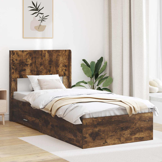 vidaXL Bed Frame with Storage and Headboard Smoked Oak Engineered Wood