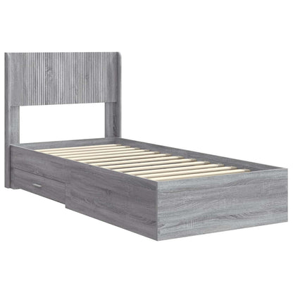 vidaXL Bed Frame with Storage and Headboard Grey Sonoma 90 x 190 cm