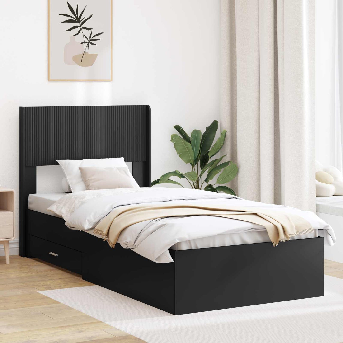vidaXL Bed Frame with Storage and Headboard Black 75 x 190 cm