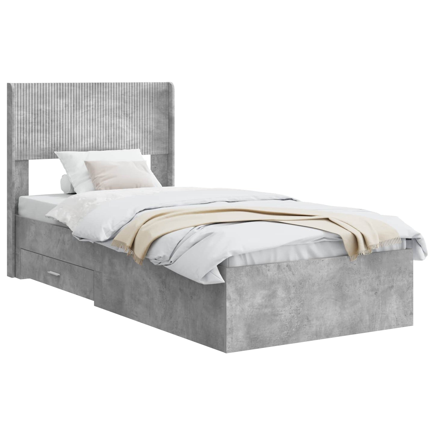 vidaXL Bed Frame with Storage and Headboard Concrete Grey 75 x 190 cm