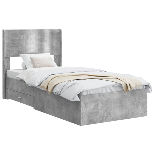 vidaXL Bed Frame with Storage and Headboard Concrete Grey 75 x 190 cm