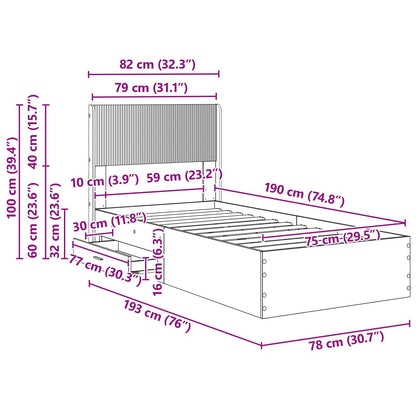 vidaXL Bed Frame with Storage and Headboard Smoked Oak 75 x 190 cm
