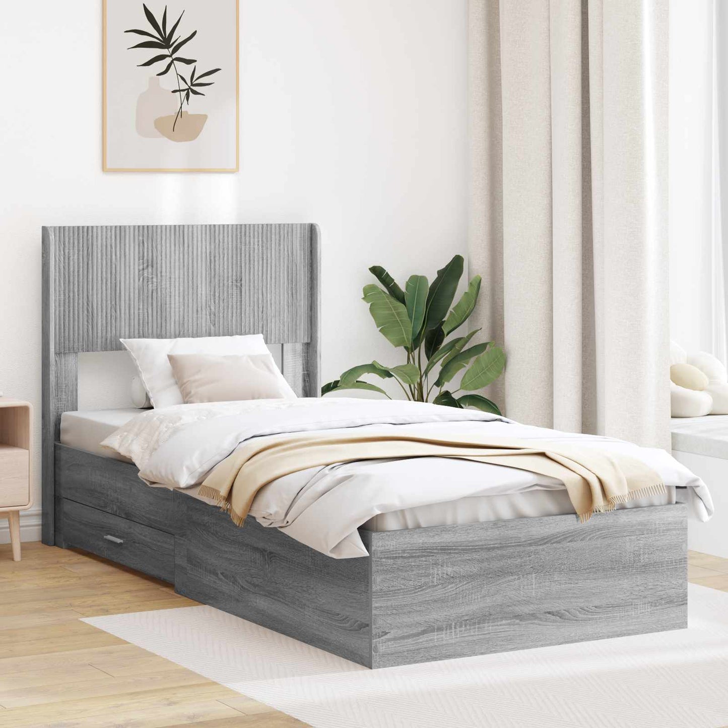 vidaXL Bed Frame with Storage and Headboard Grey Sonoma 75 x 190 cm