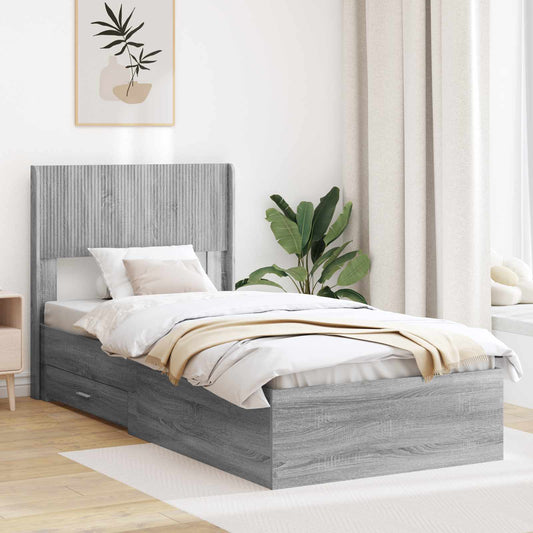 vidaXL Bed Frame with Storage and Headboard Grey Sonoma 75 x 190 cm