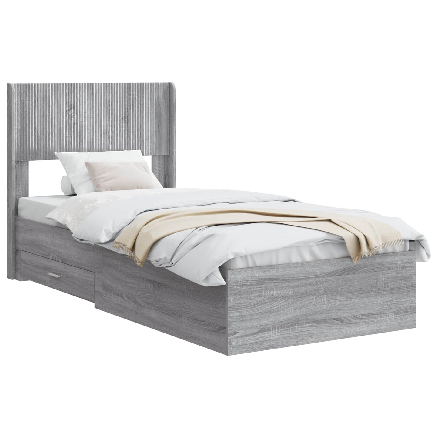 vidaXL Bed Frame with Storage and Headboard Grey Sonoma 75 x 190 cm