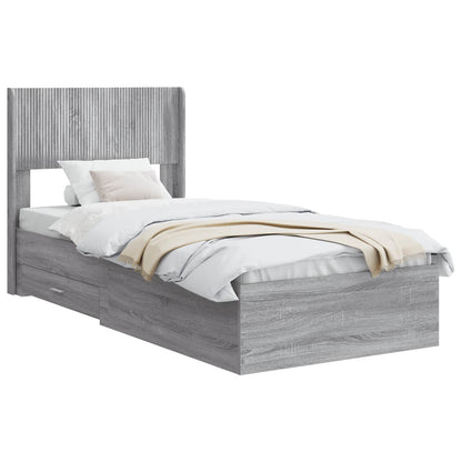 vidaXL Bed Frame with Storage and Headboard Grey Sonoma 75 x 190 cm