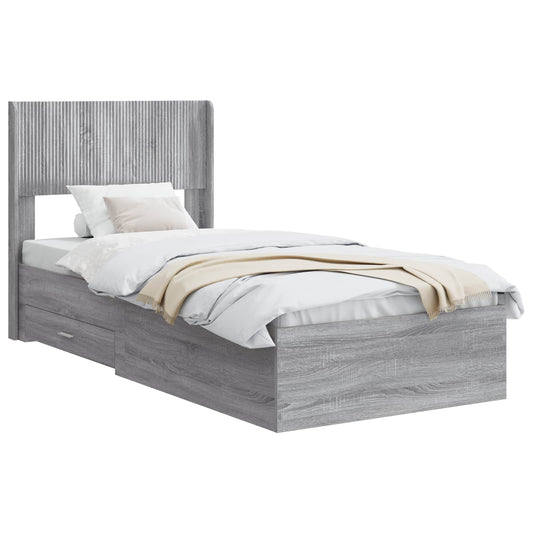vidaXL Bed Frame with Storage and Headboard Grey Sonoma 75 x 190 cm