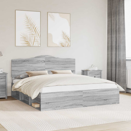 vidaXL Bed Frame Grey Sonoma 200 x 200 cm Solid Pine Wood