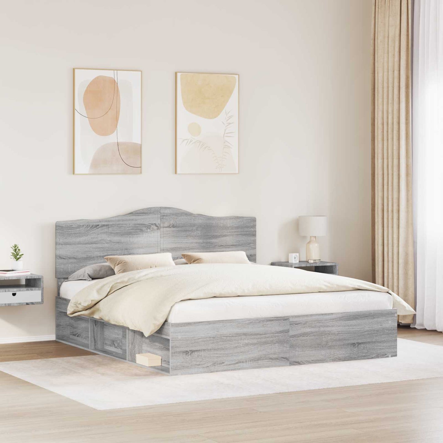vidaXL Bed Frame Grey Sonoma 200 x 200 cm Solid Pine Wood
