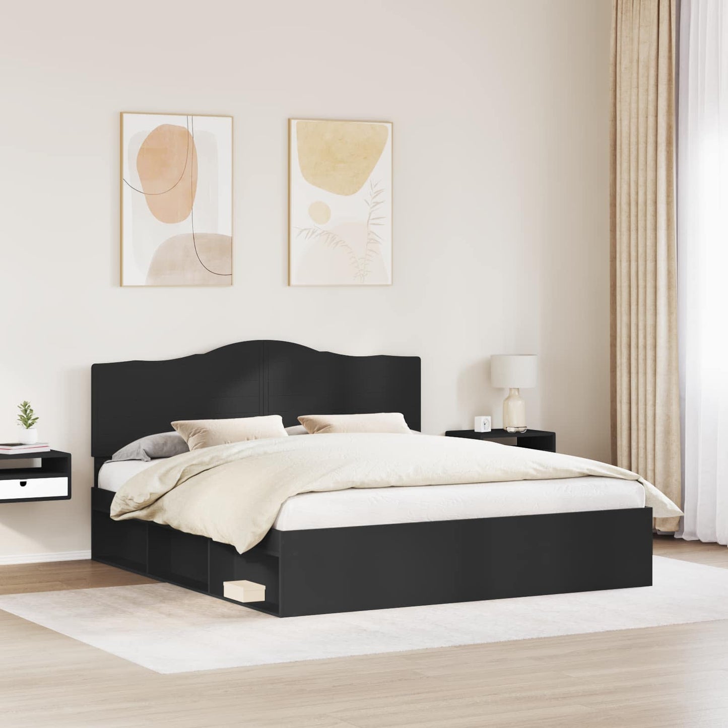 vidaXL Bed Frame with Headboard Black 180 x 200 cm Solid Pine Wood