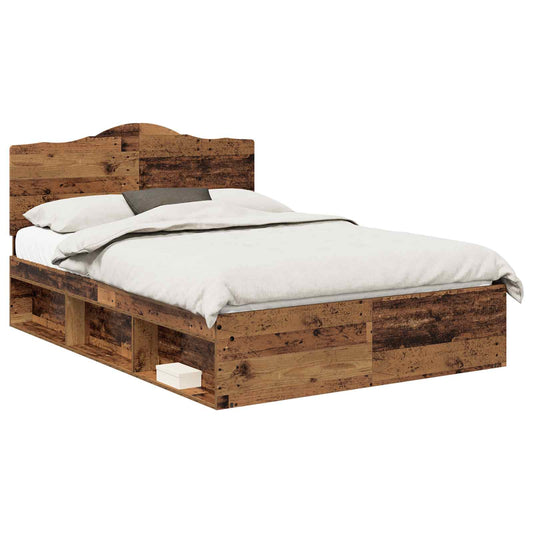 vidaXL Bed Frame with Headboard Old Wood 150 x 200 cm Solid Pine Wood