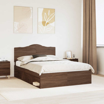 vidaXL Bed Frame with Headboard Brown Oak 140 x 200 cm Solid Pine Wood