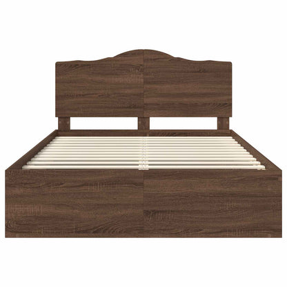 vidaXL Bed Frame with Headboard Brown Oak 140 x 200 cm Solid Pine Wood