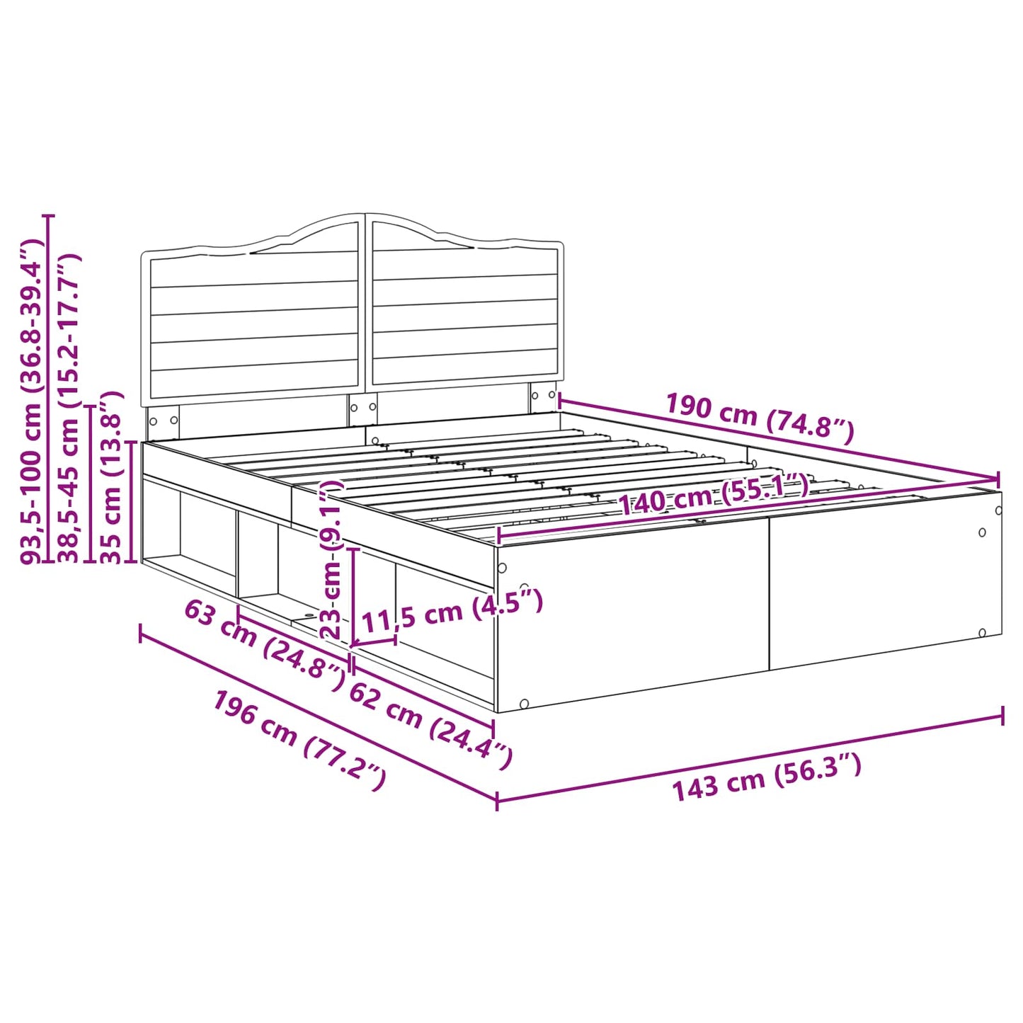 vidaXL Bed Frame with Headboard Sonoma 140 x 190 cm Solid Pine Wood