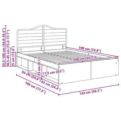 vidaXL Bed Frame with Headboard Sonoma 140 x 190 cm Solid Pine Wood