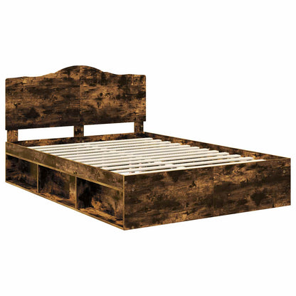 vidaXL Bed Frame Smoked Oak 140 x 190 cm Solid Pine Wood