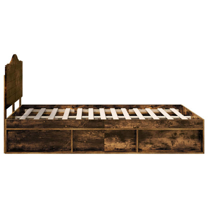 vidaXL Bed Frame Smoked Oak 140 x 190 cm Solid Pine Wood