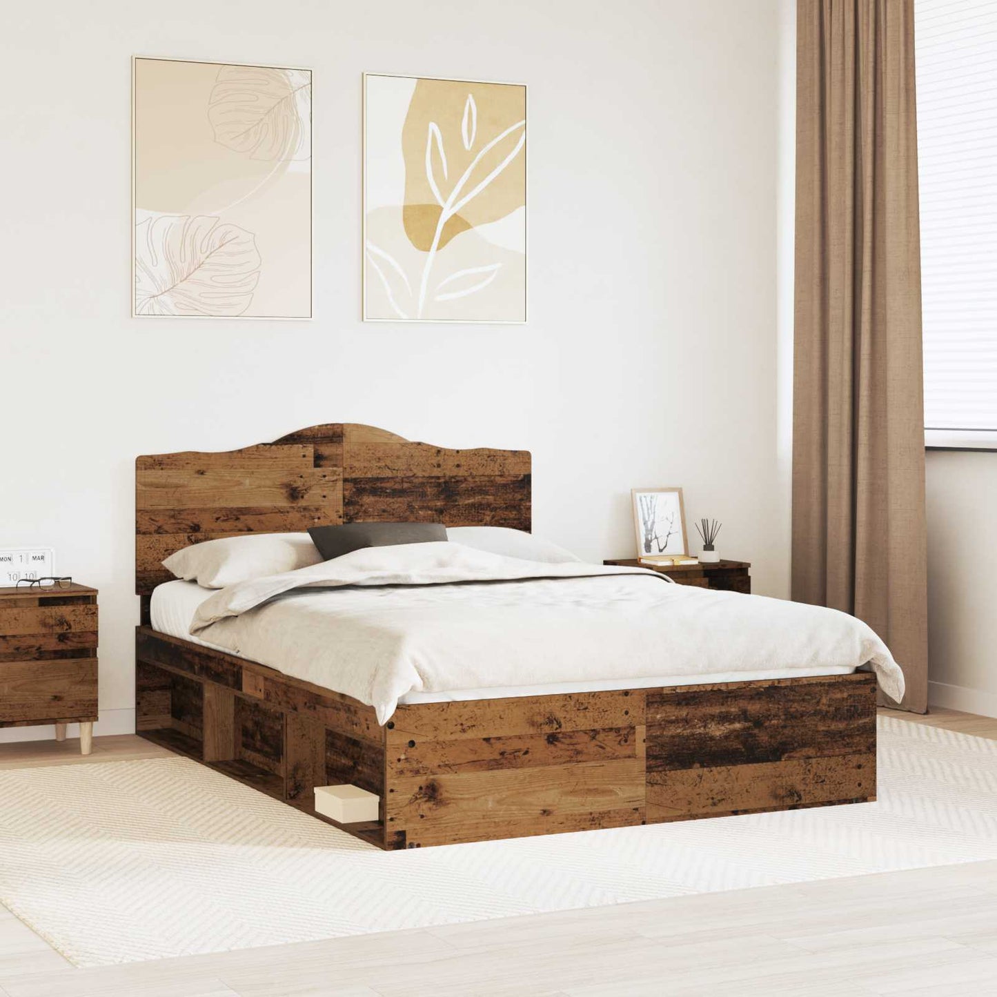vidaXL Bed Frame with Headboard Old Wood 140 x 190 cm Solid Pine Wood