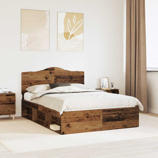 vidaXL Bed Frame with Headboard Old Wood 140 x 190 cm Solid Pine Wood