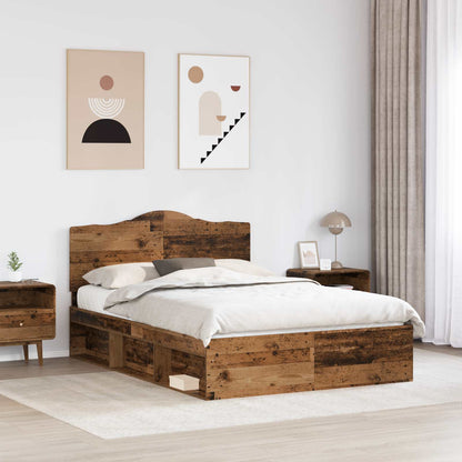 vidaXL Bed Frame with Headboard Old Wood 140 x 190 cm Solid Pine Wood