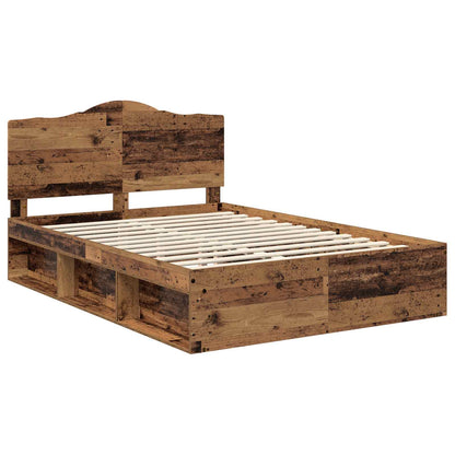 vidaXL Bed Frame with Headboard Old Wood 140 x 190 cm Solid Pine Wood