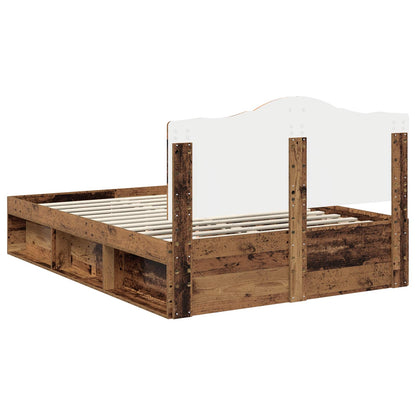 vidaXL Bed Frame with Headboard Old Wood 140 x 190 cm Solid Pine Wood