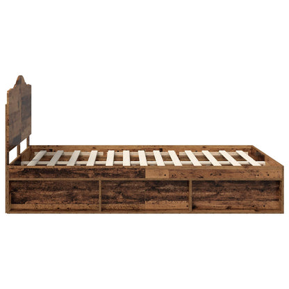 vidaXL Bed Frame with Headboard Old Wood 140 x 190 cm Solid Pine Wood