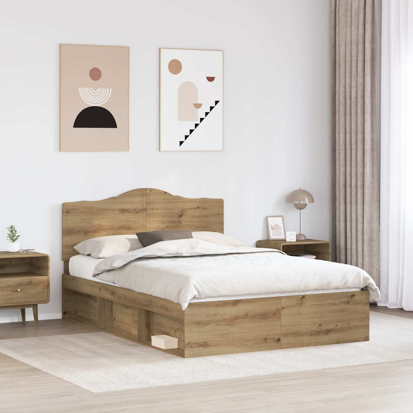 vidaXL Bed Frame Artisian Oak 140 x 190 cm Solid Pine Wood