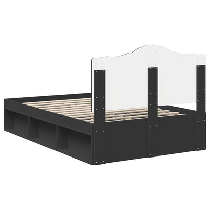 vidaXL Bed Frame with Headboard Black 135 x 190 cm Solid Pine Wood